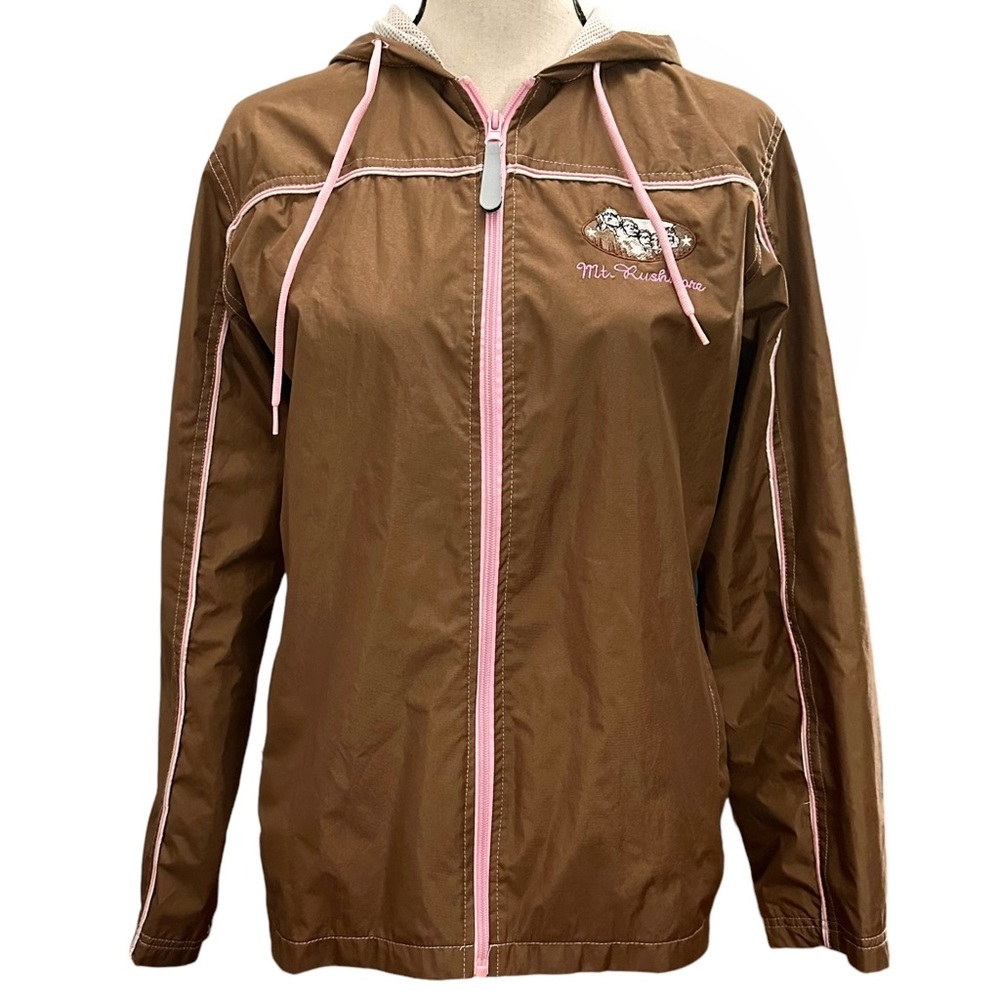 Mt. Rushmore Rain Jacket L Brown Pink Outline Hooded